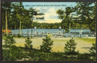 Mirror Lake Bathing Beach Fort Devens MA postcard 1941: Entertainment Collectibles