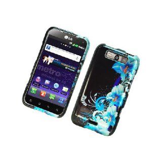 LG Connect 4G MS840 Viper LS840 Black Blue Flowers Glossy Cover Case: Cell Phones & Accessories