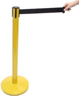 Accuform Signs PRB843BK Steel Blockade Retractable Belt Tape Facility Traffic Control Barrier, 2" Width, Yellow Post/Black Belt Tape: Industrial Safety Rope Barriers: Industrial & Scientific