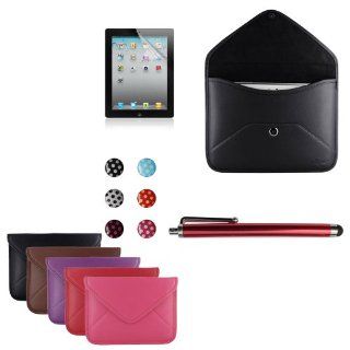 Skque® Black Leather Sleeve Carrying Case with Envelope style + Clear Screen Protector + Capacitive Stylus Pen + iPhone iPad iPod Home Button Sticker for Apple iPad 2 / iPad 3 / iPad 4 with Retina Display Computers & Accessories