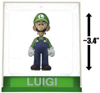 Luigi ~3.4" Figure + Display Case: Super Mario Figurine Collection Series: Toys & Games