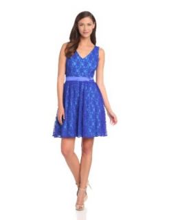 Hailey by Adrianna Papell Women's Fit and Flare Lace Cocktail Dress, Blue/Multi, 10 at  Womens Clothing store: