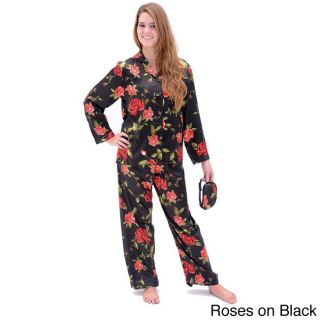 Alexander Del Rossa Del Rossa Womens Classic Satin Pajama Set Black Size M (8 : 10)