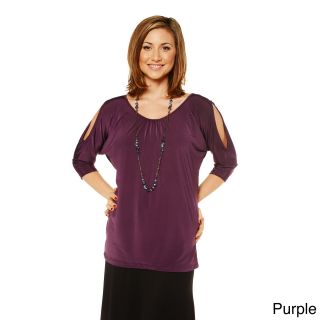 24/7 Comfort Apparel 24/7 Comfort Apparel Womens Printed 3/4 Split Sleeve Top Purple Size S (4 : 6)