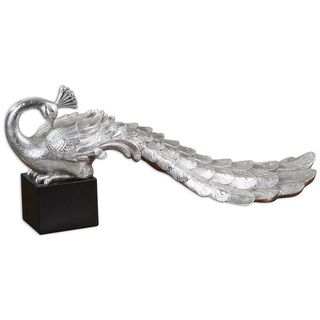 Metallic Silver Peacock Figurine