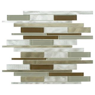 Somertile Fuse Linear 11.875x12.25 Lorraine Brushed Aluminum And Glass Mosaic Wall Tile (pack Of 10)