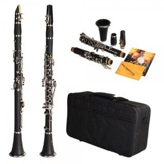Usongs Elegant Clarinet Nickel Plating Bakelite 17 Key B Flat Tone Black With Set Kit Case Bag Cloth Screwdriver: Musical Instruments