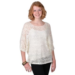 Journee Collection Journee Collection Womens Short sleeve Crochet Top White Size M (8 : 10)