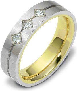 Unique 3 Diamond 14 Karat Two Tone Gold Wedding Band Ring: Jewelry