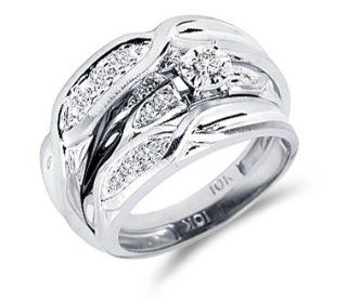 Diamond Engagement Rings Set Wedding Bands White Gold Men Ladies .12ct: Jewel Tie: Jewelry
