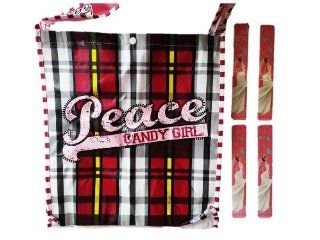 4 pack Candy Girl "Peace" (Assorted Bags of 4   Each Style Sold Separately) and 4 Pack Emery Board, Combo Set Includes 4   "Peace" Candy Girl Shoulder Tote Bag Purse of Your Choice (Approx Size: 29" with Straps X 13.875" X 2.2