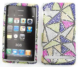 Motorola Droid A855 Full Diamond Crystal,Blue/Green/Pink/White Triangles Full Rhinestones/Diamond/Bling   Hard Case/Cover/Faceplate/Snap On/Housing: Cell Phones & Accessories