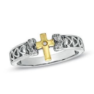 Precious Moments® Diamond Accent Cross Heart Ring in Sterling Silver