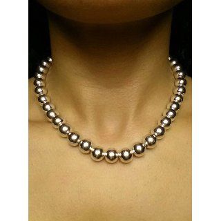 Designer Inspired 10mm LARGE HOLLOW SHINY POLISHED Italian Sterling Silver Round BALL Bead Necklace 18"in: Chain Necklaces: Jewelry