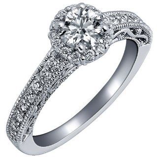 1 Carat VS 1 Clarity F Color 14k White Gold Natural Round Brilliant Cut Diamond Engagement Ring Vintage Style: Jewelry