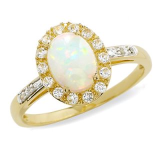 Oval Lab Created Opal and White Sapphire Ring in 10K Gold with Diamond