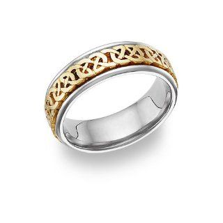 Celtic Knot Wedding Band Ring, 14K Gold and Silver: Jewelry