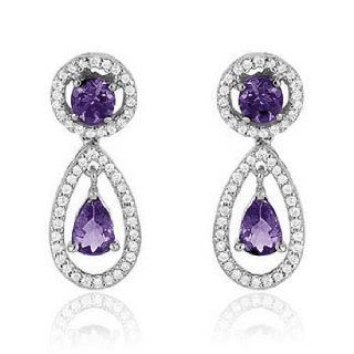 2.56Ct Dangling Amethyst & VS Diamond Stud Earrings 18k Gold: Jewelry