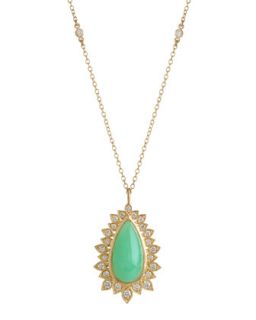 Aladdin Pear Pendant Necklace with Chrysoprase and Diamonds   Jamie Wolf