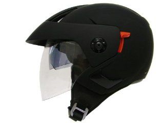 Matte Black Motorcycle Scooter Open Face Dual Visor Helmet (Small): Automotive