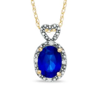 Oval Lab Created Blue Sapphire and Diamond Accent Frame Pendant in 10K