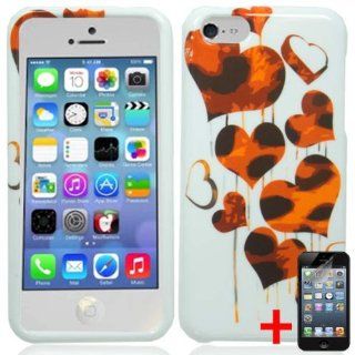 APPLE IPHONE 5c LITE ORANGE LEOPARD HEART WHITE COVER SNAP ON HARD CASE +FREE SCREEN PROTECTOR from [ACCESSORY ARENA]: Cell Phones & Accessories