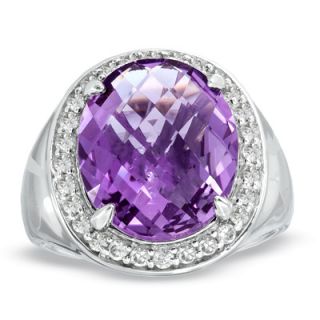 Oval Amethyst and Lab Created White Sapphire Ring in Sterling Silver