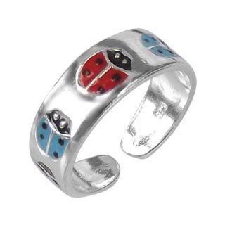 Red/Blue Beetle/Lady Bug .925 Silver Toe/Pinky Ring: Jewelry