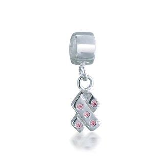 Dangle Pink CZ Breast Cancer 925 Sterling Silver Charm Bead Pandora Compatible: Jewelry