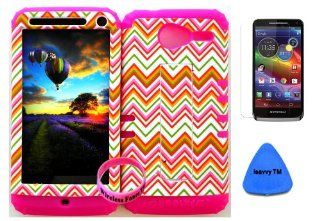 Premium Hybrid 2 in 1 Case Cover Kickstand Thin Orange Chevron Waves Pattern Design Snap on for Verizon Motorola Xt 901 Motorola Electrify M + Pink Silicone (Included: Screen Protector, Isavvy Pry Tool and Wristband Exclusively By Wirelessfones TM): Cell P