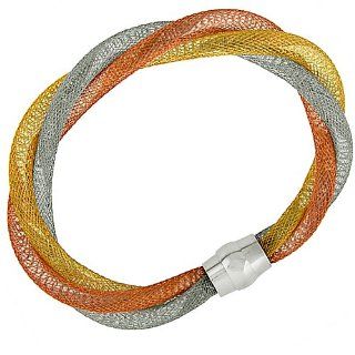 Sterling Silver .925 Italian Tri color Mesh Bracelet: Jewelry