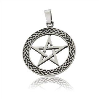 .925 Sterling Silver Pentagram Round Pendant Charm: Jewelry
