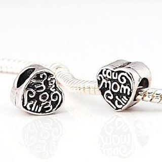 .925 Silver MOM Heart Charm Bead for 3mm Cable Bracelet