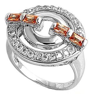 Designer Inspire Champagne Baguette CZ Ring 12MM Sterling Silver 925: Jewelry