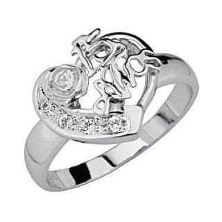 .925 Sterling Silver CZ Sweet 15 Heart Womens Ring GoldenMine Jewelry