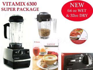Vitamix 6300 Super Package with 64oz & 32oz Dry Containers, Featuring 3 Pre Programmed Settings, Variable Speed Control, and Pulse Function. Includes Savor Recipes Book, DVD and Spatula. 7 Year Full Warranty. (PLATINUM): Kitchen & Dining