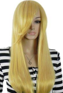 Qiyun Women'S Yellow Blonde Straight Long Ramp Bangs Synthetic Hair Full Wig: Health & Personal Care