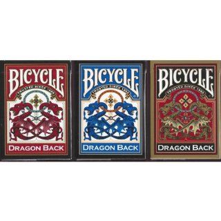 Bicycle Dragon Back Playing Cards 3 Deck Set 1 Gold, 1 Blue & 1 Red Deck: Sports & Outdoors