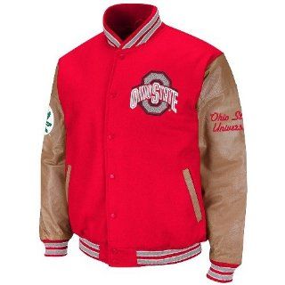 NCAA Ohio State Buckeyes Varsity Letterman Button Up Jacket   Scarlet/Tan (XX Large) : Sports Fan Outerwear Jackets : Sports & Outdoors