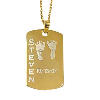 Baby Footprints Dog Tag Pendant in Sterling Silver with 24K Gold Plate