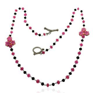 Diamond Pave Black Onyx & Ruby Beads Chain Necklace 18kt Gold Jewelry: Jewelry