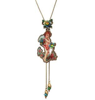 Lovely Michal Negrin Tie Necklace Made with Cupid and Roses Formatted Metal Print, Adorned with Flower Shaped Ornaments, Bow Tie, Two Dangle Bells and Glass Beads, Accented with Multicolor Swarovski Crystals; Hand made in Israel: Michal Negrin: Jewelry