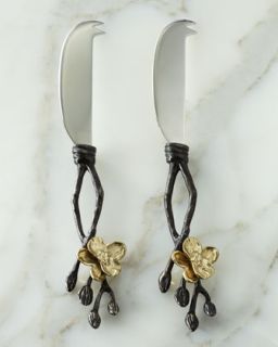 Two Gold Orchid Cheese Knives   Michael Aram