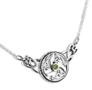 Sterling Silver Swirled Celtic Knot Round Green Peridot 17" Necklace: Jewelry