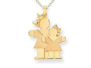 The Kids Big Girl and Little Girl Engraveable Charm / Pendant in 14 kt Yellow Gold: Finejewelers: Jewelry