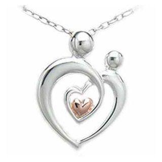 Adorable 925 Sterling Silver Mother and Child Heart Pendant Necklace: Jewelry