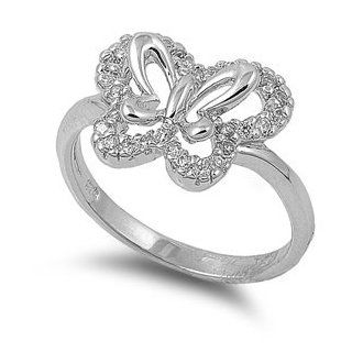 Butterfly CZ Ring 12MM Sterling Silver 925: Jewelry