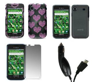 Samsung Vibrant T959 (Galaxy S) Combo Pack   Premium Design Snap On Cover Cases (Pink Hearts on Black, Clear) + Screen Protector + Car Charger: Cell Phones & Accessories