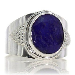 Created Sapphire Women Ring (size: 8.25) Handmade 925 Sterling Silver hand cut Created Sapphire color Navy blue 4g, Nickel and Cadmium Free, artisan unique handcrafted silver ring jewelry for women   one of a kind world wide item with original Created Sapp