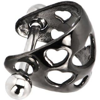 Silver 925 Titanium Plated Hollow Heart Pierced Ear Cuff: Jewelry